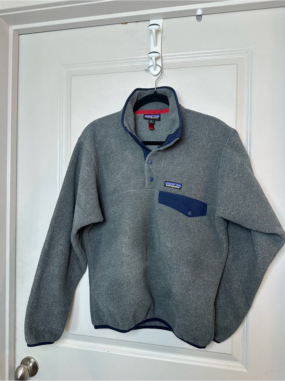 Vintage 90s PATAGONIA Synchilla Fleece Snap-T Pullover Blue & Grey, Size XS